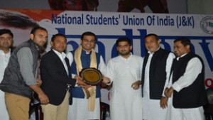 Senior leaders of Congress & NSUI during one-day convention at Jammu on Tuesday.