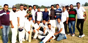Winners J&K Warriors Cricket Club posing alongwith officials after clinching victory in All India T20 Cricket Tournament.      