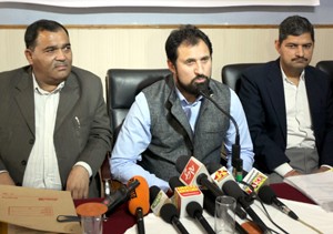 DG Sports, Jahangir Mir addressing media persons in Jammu on Friday. -Excelsior/Rakesh