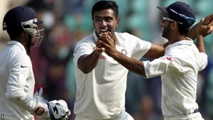 R Ashwin celebrating 7 wicket hall agaisnt South Africa during 3rd Test at Nagpur on Friday.