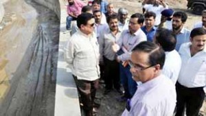 CEO, ERA, Vinod Sharma interacting with officers during inspection of ongoing projects at Jammu on Monday.