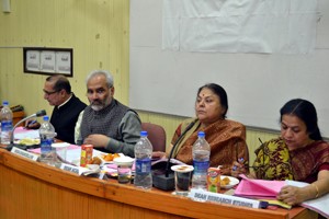 JU VC Prof R D Sharma chairing Academic Council meeting of the University on Monday.