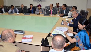Chief Secretary, B R Sharma chairing a meeting at Jammu on Friday.