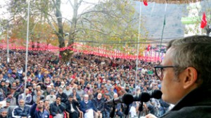 Former Chief Minister, Omar Abdullah addressing public meeting at Banihal.
