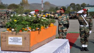 Army paying homage to martyr, who sacrificed his life during encounter near LoC in Rajouri.