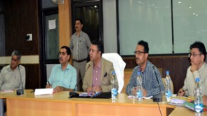 Minister for CAPD, Chowdhary Zulfkar Ali chairing a meeting at Reasi on Sunday. 