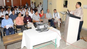 Principal GMC Jammu Dr Ganshyam Gupta and other senior doctors during brainstorming meeting at GMC Jammu on Sunday. 