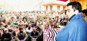 MLA Yawar Dilawar Mir addressing public meeting on Sunday.