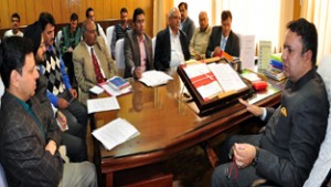 Minister for CAPD Ch. Zulfkar chairing a meeting at Jammu on Tuesday. 