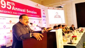 Union Minister Dr Jitendra Singh addressing ASSOCHAM meet on the theme "Transforming India's Socio-Economic Landscape", at New Delhi.