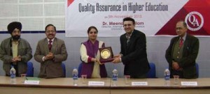 Dr Meenakshi Kilam, Director, DIQA, JU being felicitated by Director MIET on Friday.