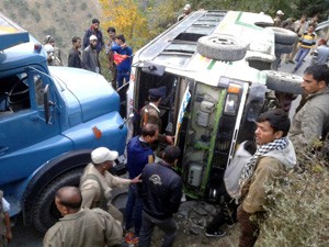 Ill-fated vehicle after accident near Pakki Hatti area in district Doda.