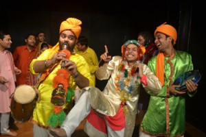 A scene from Dogri play ‘Suno Eh Kahani’ staged by Natrang on Sunday. 