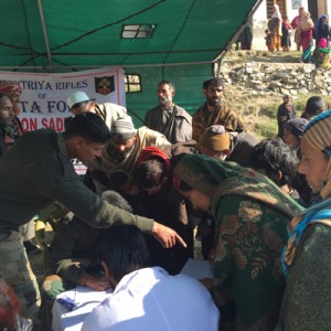 Patients being attended during medical camp organised by Army in Ramban on Sunday.