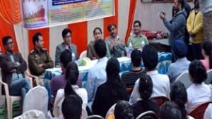 Management students interacting with Jagti Migrant Camp students during CSR activity by Kathua Campus of JU.