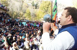 MoS for R&B, Sunil Sharma speaking during public grievances redressal camp at Neel Banihal on Monday.