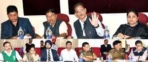 Speaker Legislative Assembly, Kavinder Gupta chairing a meeting at Jammu on Monday.