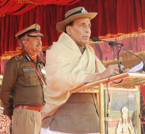 Union Home Minister,Rajnath Singh addressing at the 52nd anniversary parade of the Sashastra Seema Bal, in New Delhi on Thursday. (UNI )