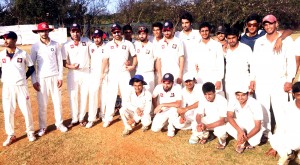 Players of ACC Srinagar posing for a group photograph after registering a win over Karnataka A-Division team at Bangalore on Sunday.