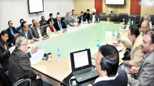 Chief Secretary B R Sharma chairing maiden meeting of High Power Steering Committee at Jammu on Tuesday.