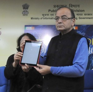 Union Minister for Finance, Corporate Affairs and Information & Broadcasting, Arun Jaitley releasing the E-version of Bharat 2016 and India 2016, in New Delhi on Thursday.