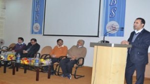 A dignitary speaking during a placement drive at The Business School, JU on Friday.