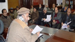 Divisional Commissioner, Dr Asgar Hassan Samoon chairing a meeting at Srinagar on Friday.