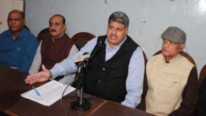 Leaders of social organizations addressing a press conference at Jammu on Saturday.
