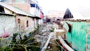 Illegal structures on Kanli Bagh stream. -Excelsior/Aabid Nabi.