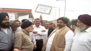 Former Minister Raman Bhalla joining protest against CAPD in Jammu.