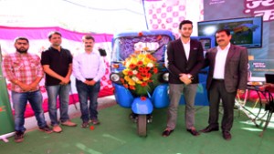 RTO Jammu Ashwani Khajuria and officials of NSF-Bajaj launching ‘Maxima-C’.