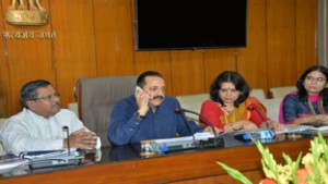 Union Minister Dr Jitendra Singh personally calling up complainants to receive feedback about redressal of their grievances, during the formal launch of Government of India's new initiative of telephonic feedback from citizens, at North Block, New Delhi on Tuesday.