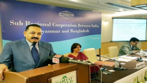 Union Minister Dr. Jitendra Singh delivering the keynote address at one-day Summit on “Sub-Regional Cooperation between India, Myanmar and Bangladesh”, at New Delhi on Wednesday.