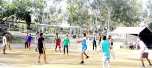 Players in action during a match of Phase-1 of Jagruk Hindustani Premier Volleyball League.   