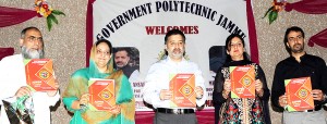 Minister for IT, Tech Edu and YS & Sports, Moulvi Imran Raza Ansari and other dignitaries releasing College Magazine during Annual Day at Govt Polytechnic College Jammu.