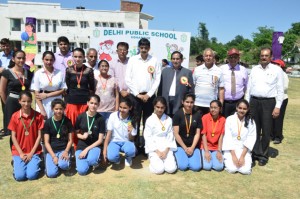 Winners posing alongwith dignitaries during Annual Day celebration at DPS Udhampur on Tuesday.