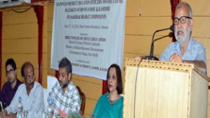 Education Minister, Naeem Akthar speaking during a capacity building workshop of Saakshar Bharat Programme. 