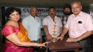 Dignitaries inaugurating a CME cum workshop on Gynaecological and Surgical malignancies at Jammu club on Sunday.