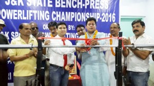 MLA Rajesh Gupta inaugurating State Bench-Press Power Lifting Championship.