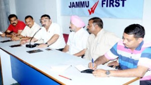 President JCCI Rakesh Gupta speaking in a meeting at Chamber House in Jammu on Friday.