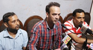 Organizing secretary, J&K Thang-Ta Association, Ayjaiz Bhat alongwith others addressing media persons at Jammu. -Excelsior/ Rakesh