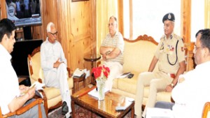 Governor, N N Vohra during a meeting regarding Amarnathji Yatra at Raj Bhavan on Monday.