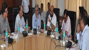 Minister for Health and Medical Education Bali Bhagat chairing a meeting at Jammu on Tuesday.