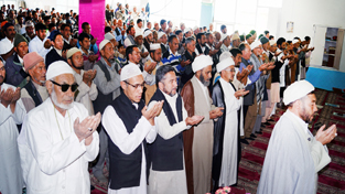 Members of Muslim community offering special Eid prayers at Kargil on Tuesday.