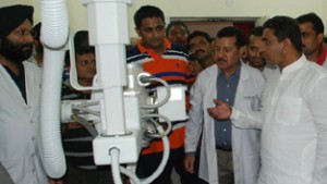 MLA Kathua, Rajiv Jasrotia inaugurating Digital X-Ray Machine at DH Kathua on Friday.