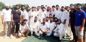 Govind Cricket Club players' posing for a group photograph after registering victory on Sunday.