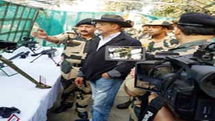 BSF officer briefing Bollywood actor Nana Patekar during his visit to International Border (IB).