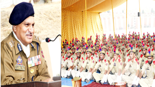 DGP K Rajendra Kumar addressing cops at CTC in Lethpora on Tuesday.