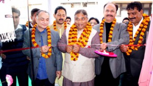 BJP State President, Sat Sharma inaugurating a handicrafts showroom at Jammu on Thursday.