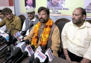 Minister for Forests Choudhary Lal Singh interacting with media persons at Jammu on Wednesday. -Excelsior/Rakesh